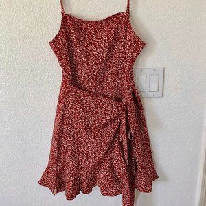 SHEIN Red Floral Tank and Tie Front Mini Dress